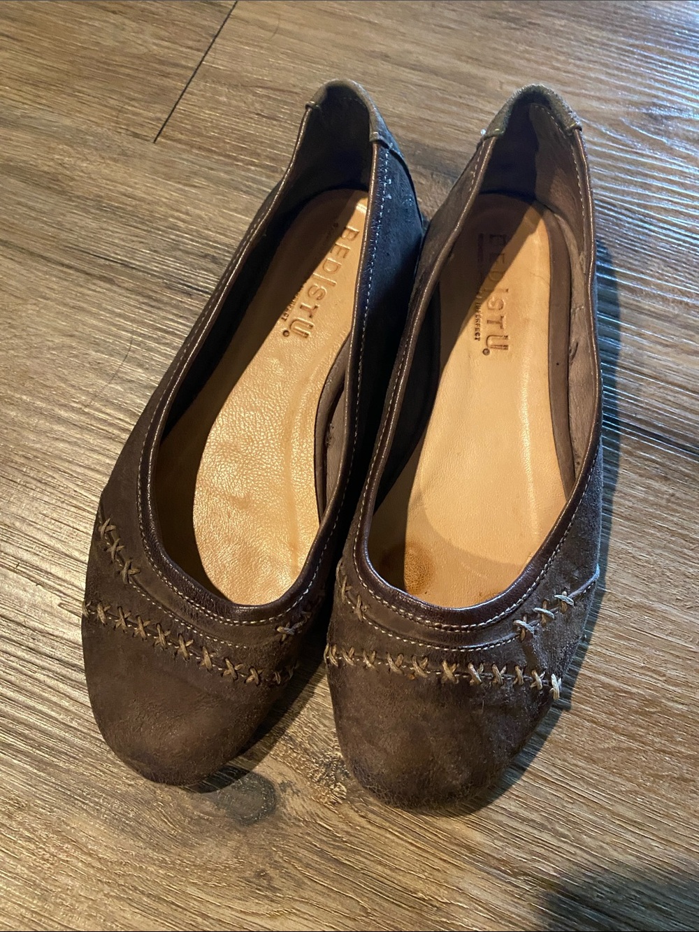 Bedstu leather brown ballet flats shoes 6.5 37  with stitching cobbler